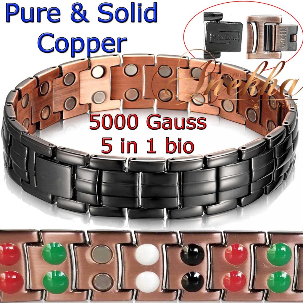 5In1 PURE SOLID COPPER BLACK MAGNETIC THERAPY BRACELET MEN ARTHRITIS PC03B