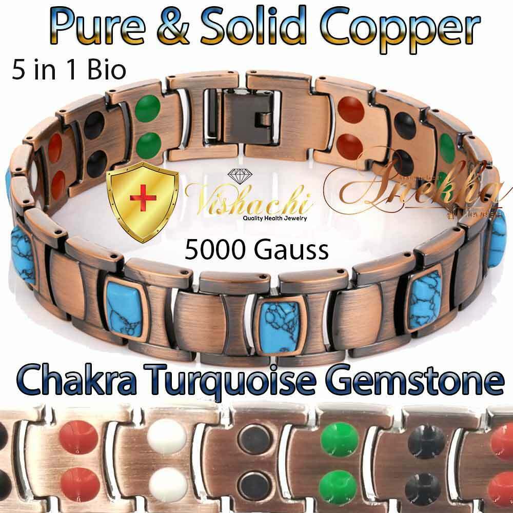 TURQUOISE-PURE-SOLID-COPPER-THERAPY-MAGNETIC-CHAKRA-BRACELET-MEN-ARTHRITIS-PC12
