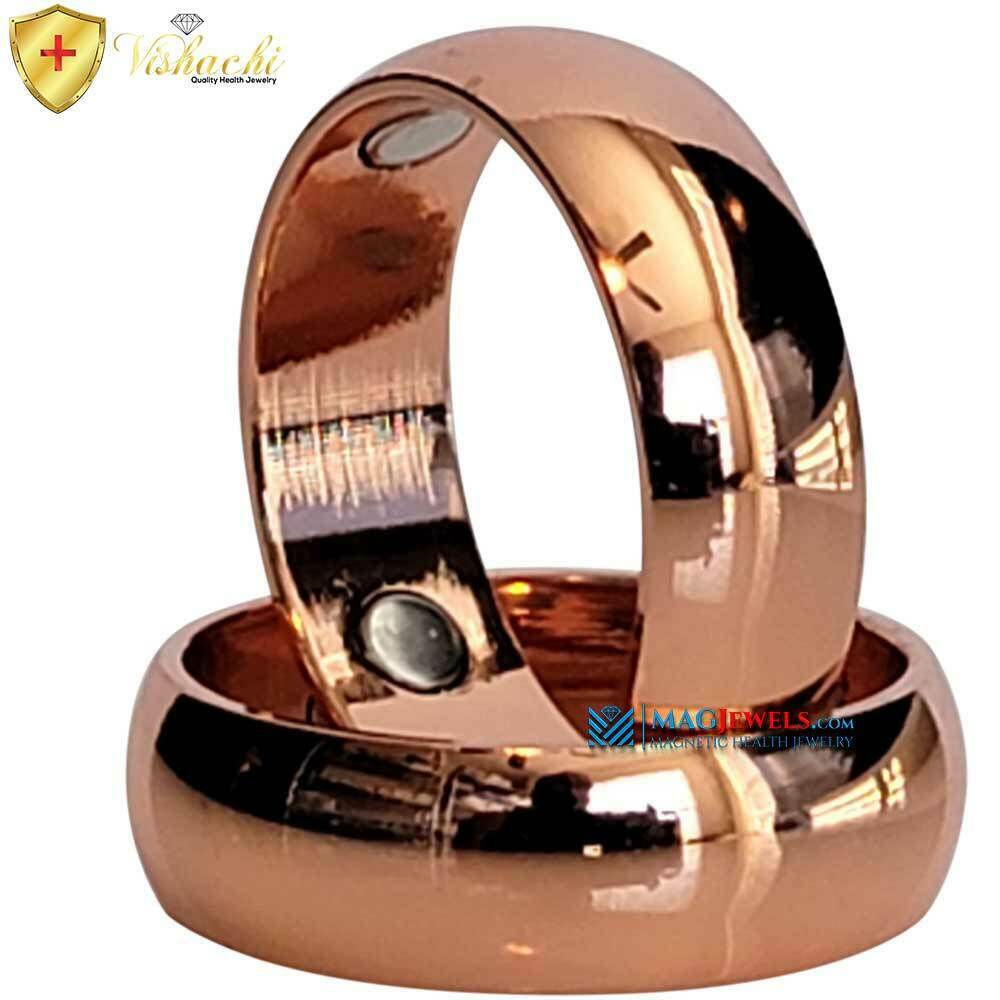Pure Solid Copper Magnetic Wedding Band Ring Arthritis Therapy Energy Dome Ring 