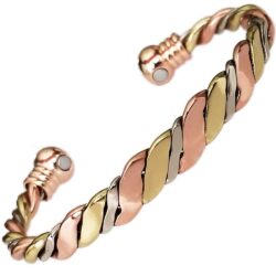 Copper Magnetic Bracelet Bangle 3 Tone Gold Silver Men Women 7