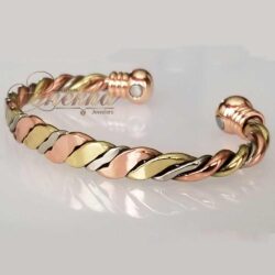 Copper Magnetic Bracelet Bangle 3 Tone Gold Silver Men Women 7