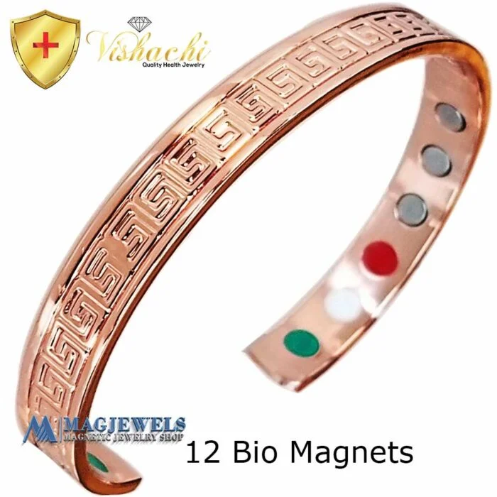 Copper Magnetic Bracelet Bangle Greek Key 12 Bio Vishachi