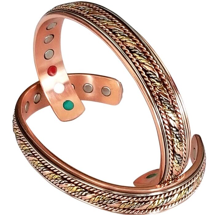 4in1 12 Bio Solid Copper Magnetic Bracelet Bangle 3 Tone Men Women Gold Silver Vishachi