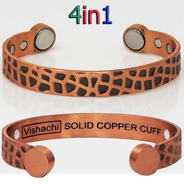 Copper Magnetic Bracelet Bangle Heavy Hammered 4in1 Bio Vishachi Men