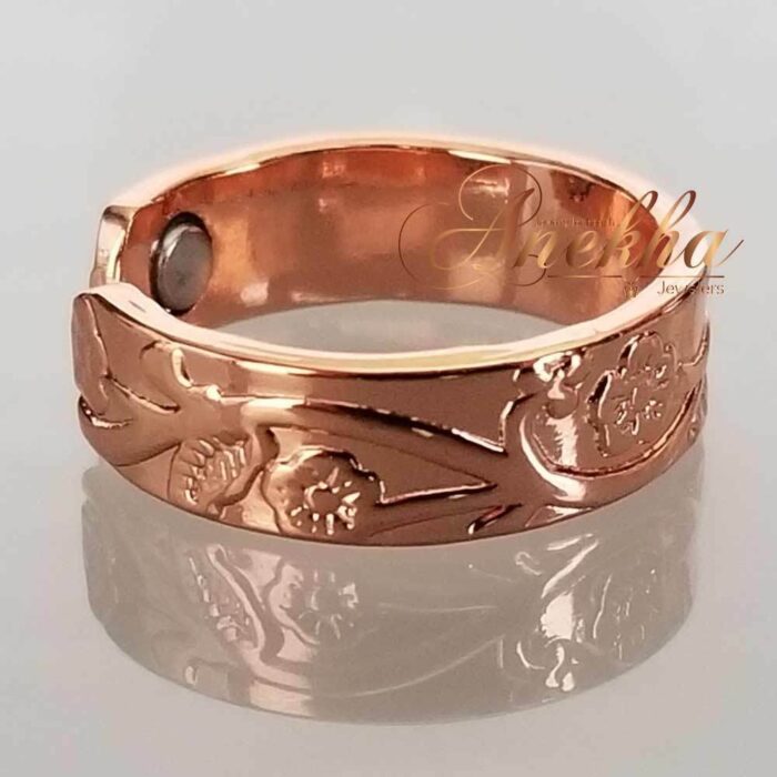 FLORAL COPPER MAGNETIC RING, SHINY 2 MAGS SIZE 7 ADJUSTABLE THERAPY CX06