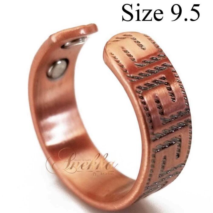 GREEK2 VINTAGE COPPER RING, MAGNETIC WIDE 4 MAGS SIZE 7-10 ARTHRITIS CX19