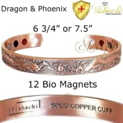 SOLID & PURE COPPER MAGNETIC BANGLE BRACELET PHOENIX DRAGON MEN WOMEN L-XL CB35V