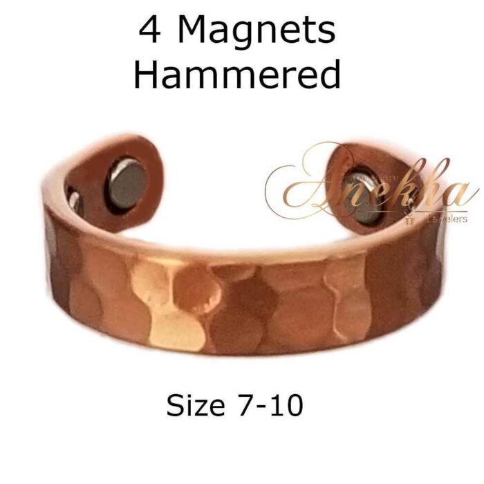 VINTAGE HAMMERED COPPER RING, MAGNETIC 4 MAGS SIZE 7-10 ADJUSTABLE ARTHRITIS CX13
