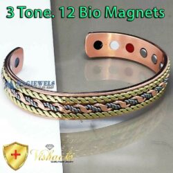 Copper Magnetic Bracelet 12 Bio 3 Tone Gold Silver Vishachi Men Women