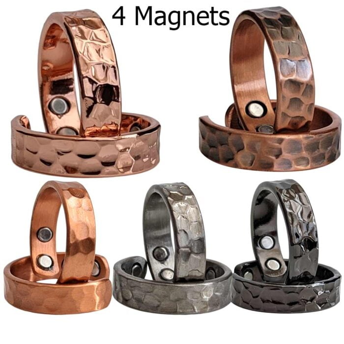 Copper Magnetic Ring Hammered 4 Mags Various Colors