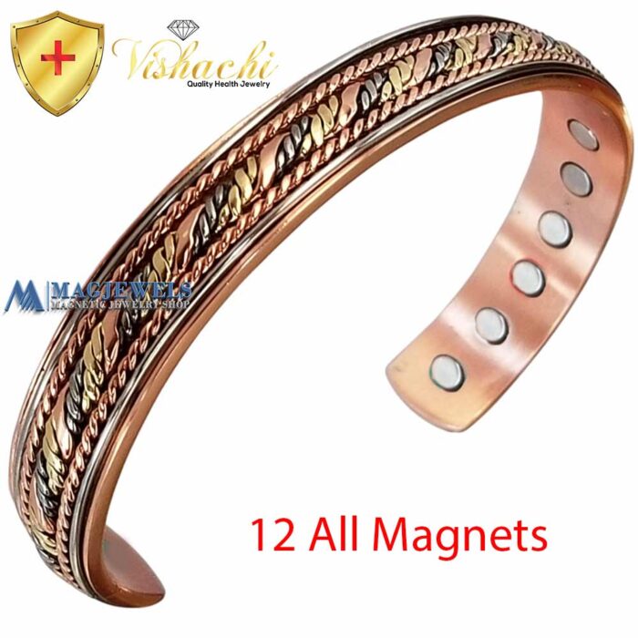 Copper Magnetic Bracelet 3 Tone 12 Mag Men Women Cu+Bio