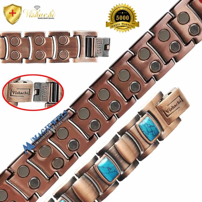 Magnetic Bracelet Pure Solid Copper Turquoise 5000G