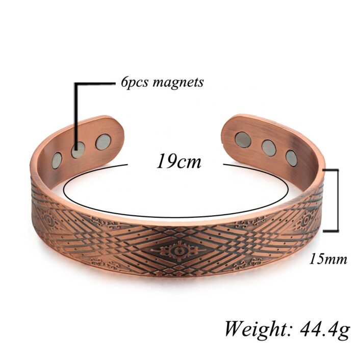 Silver Magnetic Bracelet Bangle Solid Copper Hatched Vishachi