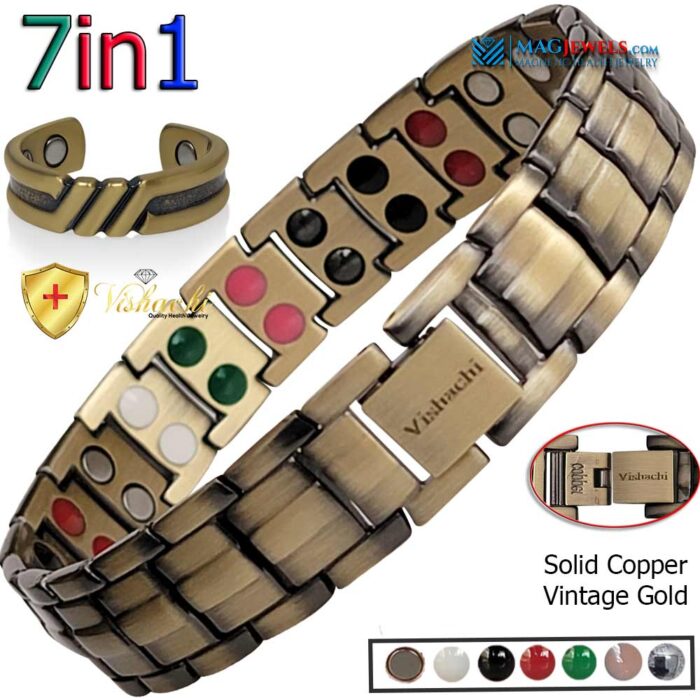 Copper Magnetic Bracelet 7in1 Bio Germanium Gold Vishachi