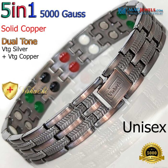 Copper Magnetic Bracelet Men Women Vishachi 5in1 Bio Dual Tone
