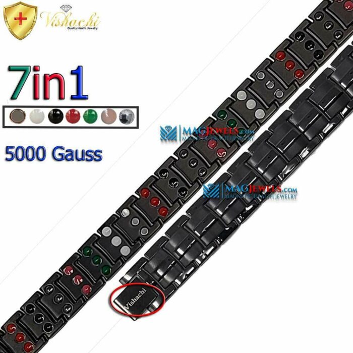 Titanium Magnetic Bracelet Men Black 3 Row 7in1 Bio Vishachi