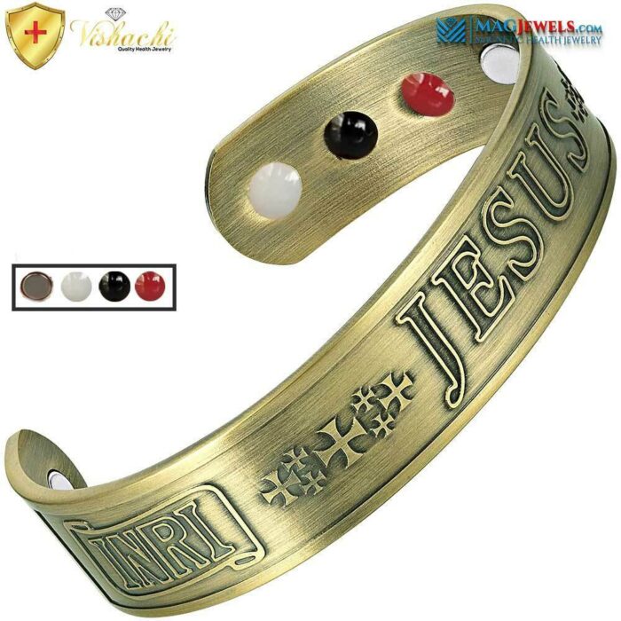 4in1 Bio Magnetic Bracelet Bangle Men Solid Copper Cross Arthritis Gold