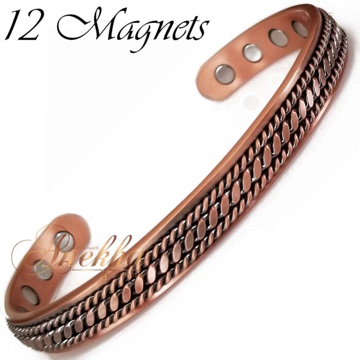 Copper Magnetic Bracelet Bangle Cu+Bio Men Women Braided 12 Mags