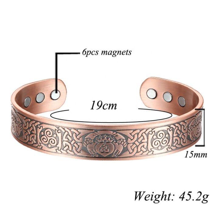 Solid Copper Magnetic Bracelet Bangle Claddagh Men Vishachi
