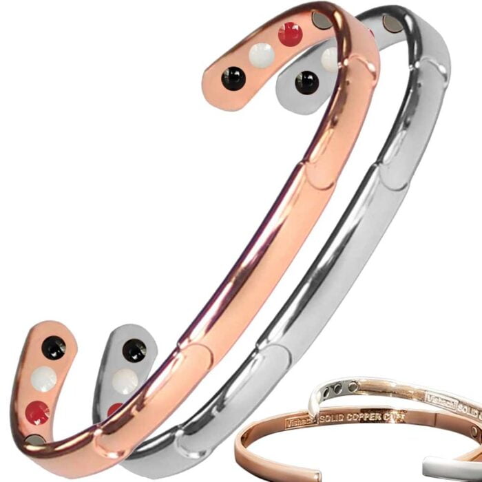Copper Magnetic Bracelet Bangle Domed 12 Bio 4in1 Silver Vishachi
