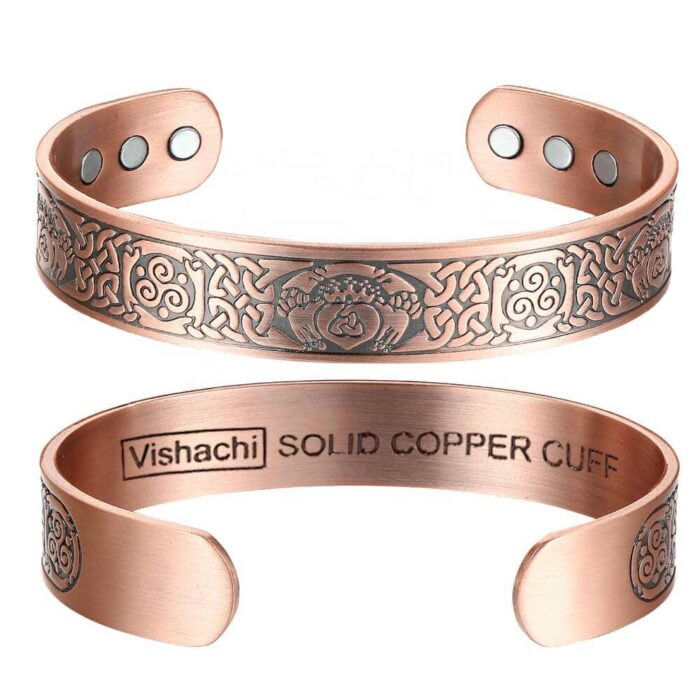 Solid Copper Magnetic Bracelet Bangle Claddagh Men Vishachi