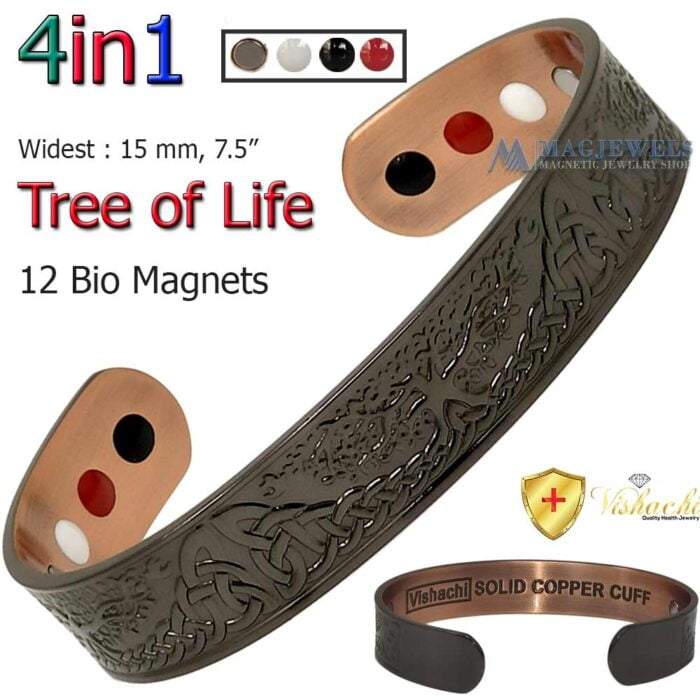 Magnetic Bracelet Bangle Solid Copper Tree Of Life Black Bio Celtic Vishachi