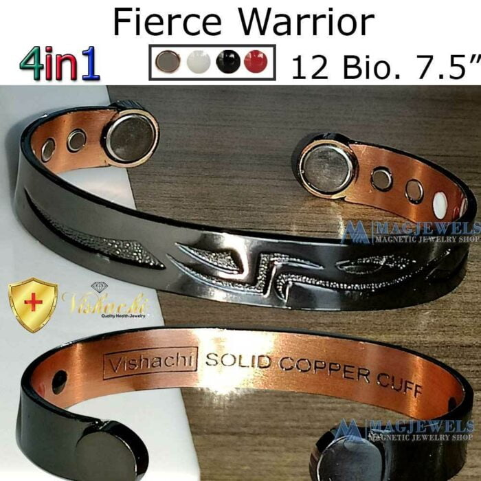 Solid Copper Magnetic Bracelet Fierce Warrior 12 Bio Black Vishachi