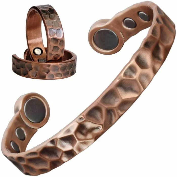 Magnetic Bracelet Bangle Solid Copper Hammered Big Mag XL Vishachi