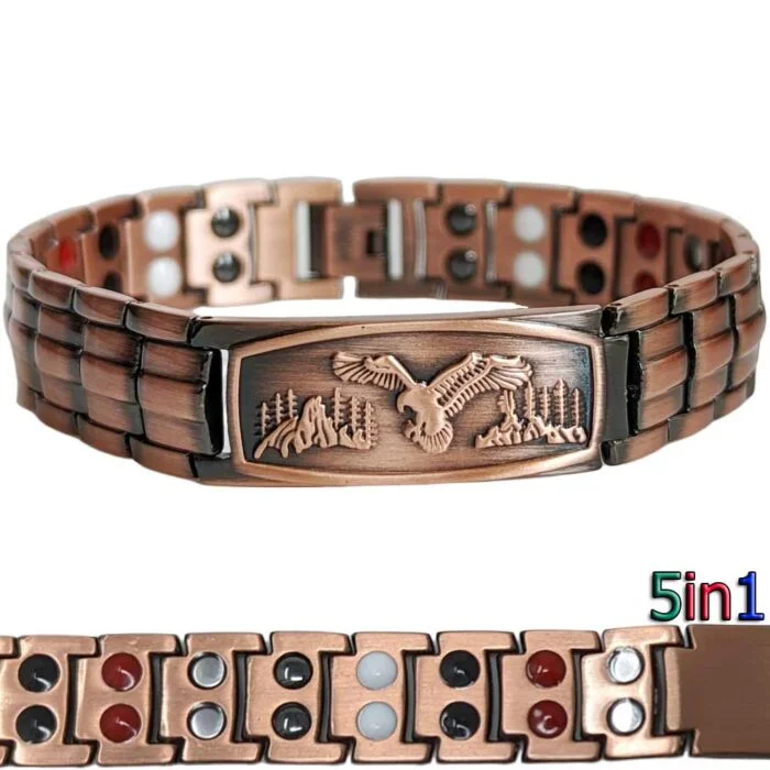 5in1 Bio 5000 Gauss Eagle Patriotic Veteran Copper Magnetic Bracelet Men Vishachi