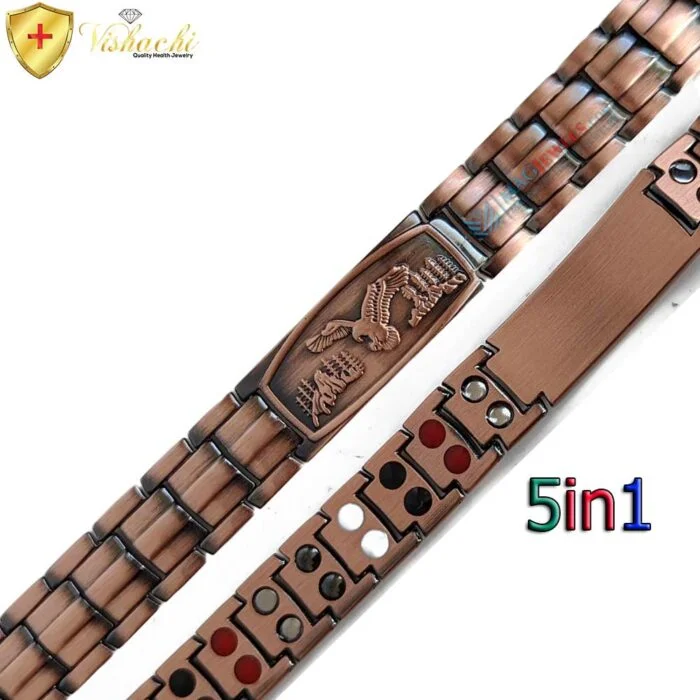 5in1 Bio 5000 Gauss Eagle Patriotic Veteran Copper Magnetic Bracelet Men Vishachi