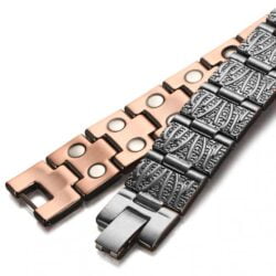 5000 Gauss Wide Pure Solid Copper Magnetic Bracelet Silver for Men Vishachi Black