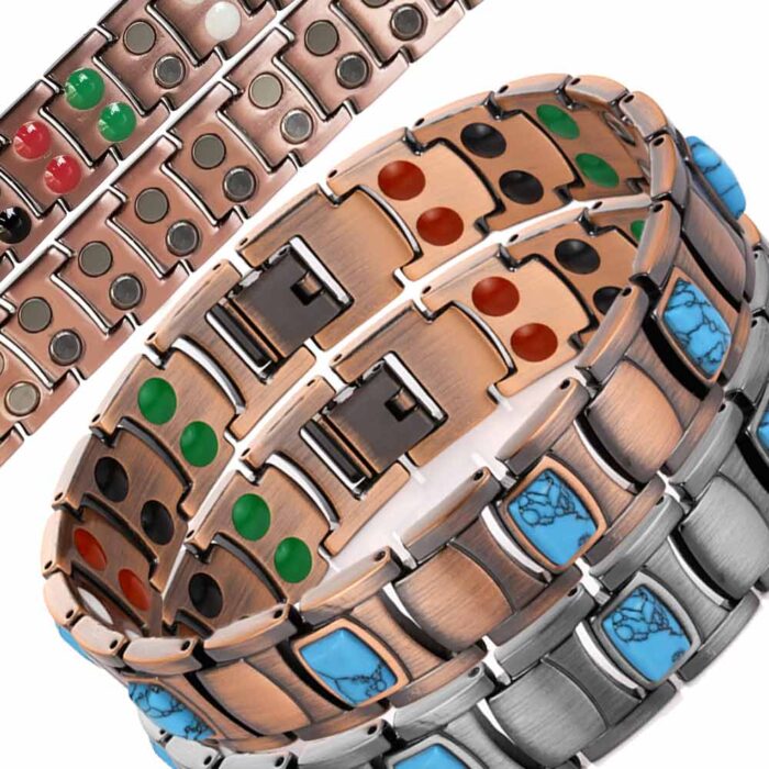 5in1 5000 Gauss Turquoise Pure Solid Copper Magnetic Bracelet Vtg Silver Vishachi