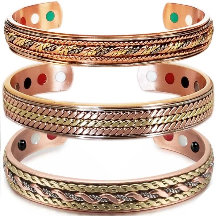 4in1 12 Bio Solid Copper Magnetic Bracelet Bangle 3 Tone Men Women Gold Silver Vishachi