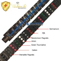 Titanium Magnetic Bracelet Men Black Blue 6 Row 7in1 Bio Vishachi