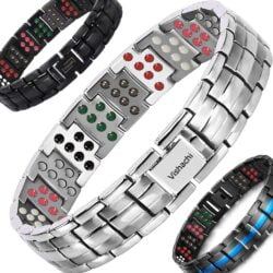 7in1 Bio 6 Row Titanium Magnetic Bracelet for Men Vishachi Silver Green